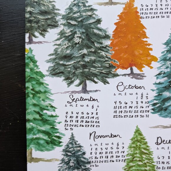 Forest Watercolor Calendar 2026: Retro Pine Tree Art Print 17.5x10.5 - Picture 5 of 6